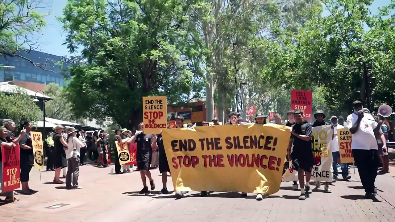 Hundreds of men march against domestic violence in Alice Springs