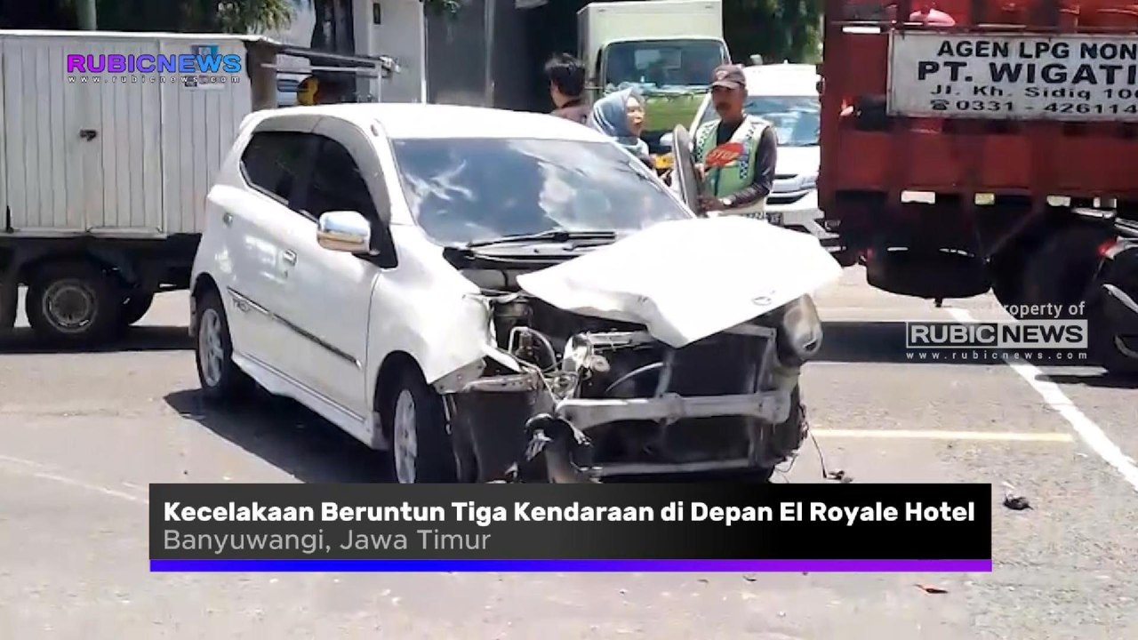 Hendak Menyeberang Jalan Truk Toyota Dina Tabrak Agya Hingga Menyasar Sepeda Motor Vespa di Depan El Royale Hotel Banyuwangi, Ini Kronologinya