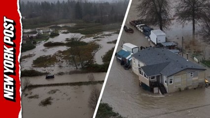 Drone captures massive flooding in Washington as atmospheric river slams region