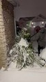 Guy Slips and Falls Into Bushes While Clearing Snow Off Shrubs