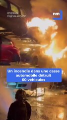 Un impressionnant incendie dans une casse automobile détruit 60 véhicules près de Nice