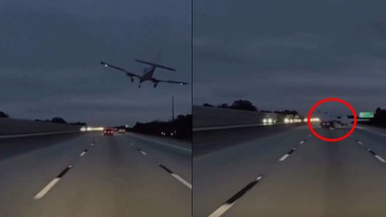 VIDEO | Momento exacto en el que avioneta aterriza de emergencia en una carretera de Florida: cayó sobre un auto