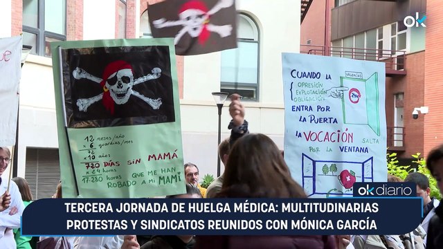 Tercera jornada de huelga médica: multitudinarias protestas y sindicatos reunidos con Mónica García