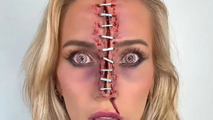 Artist uses scar wax, staples, and eyeshadow to create a perfect Halloween look