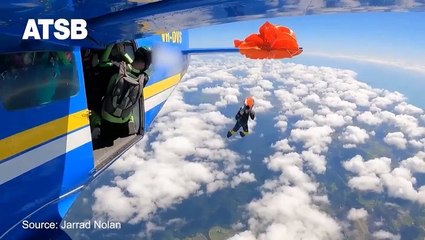 Skydiver cuts himself free after parachute became caught on plane’s tail mid-jump