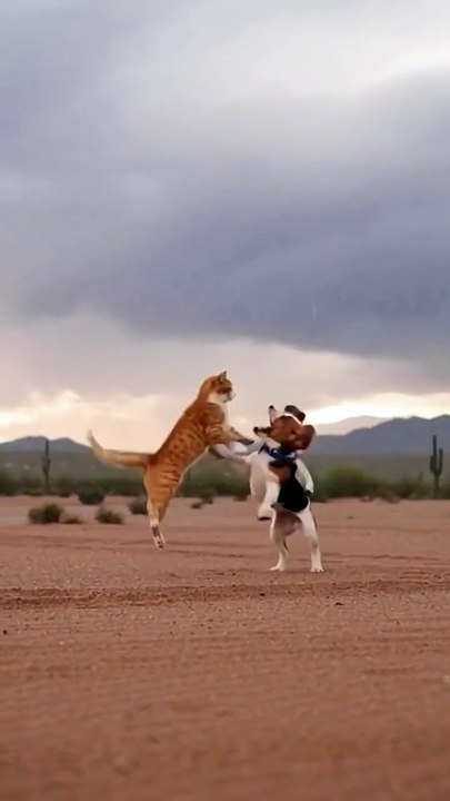 Cat and dog funny vibes of friendship