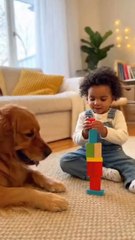 The child is playing happily and joyfully with the dog! 🐶❤️ Moments full of joy and fun! #baby #dog #puppy #ai