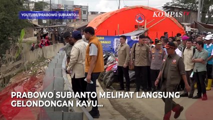 Prabowo Cek Tumpukan Kayu Terbawa Banjir di Aceh Tamiang