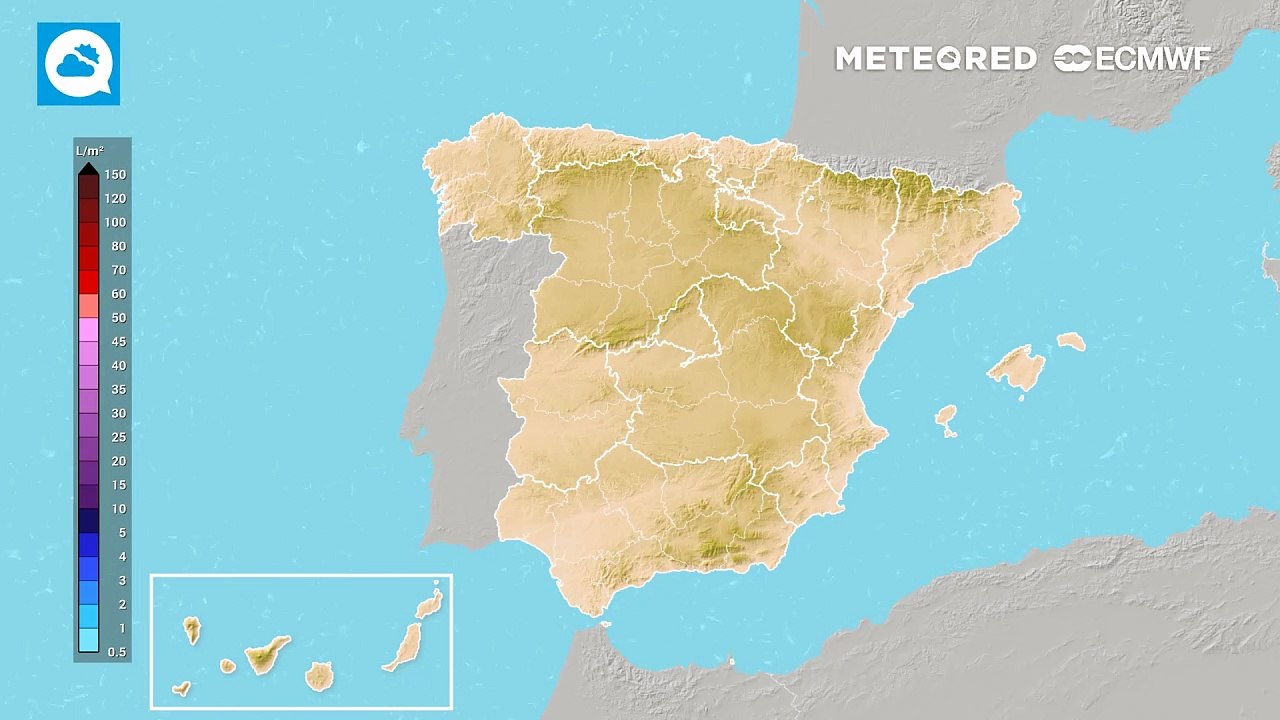 Precipitación acumulada prevista por el modelo europeo para las próximas horas