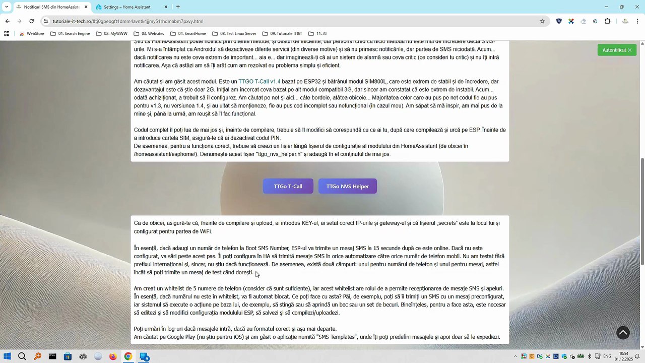 Notificari SMS din HomeAssistant cu TTGo T-Call