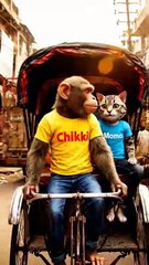 Funny Monkey & Cat Driving Indian Auto Rickshaw 🛺 | Animal Comedy Short