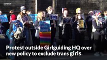 Protest outside Girlguiding HQ in London over new policy to exclude trans girls