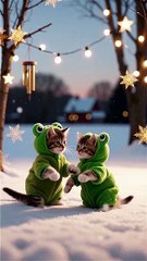 Frog Kitties Love Snow 🐸👯#cat #cute #cats #love #friends #winter