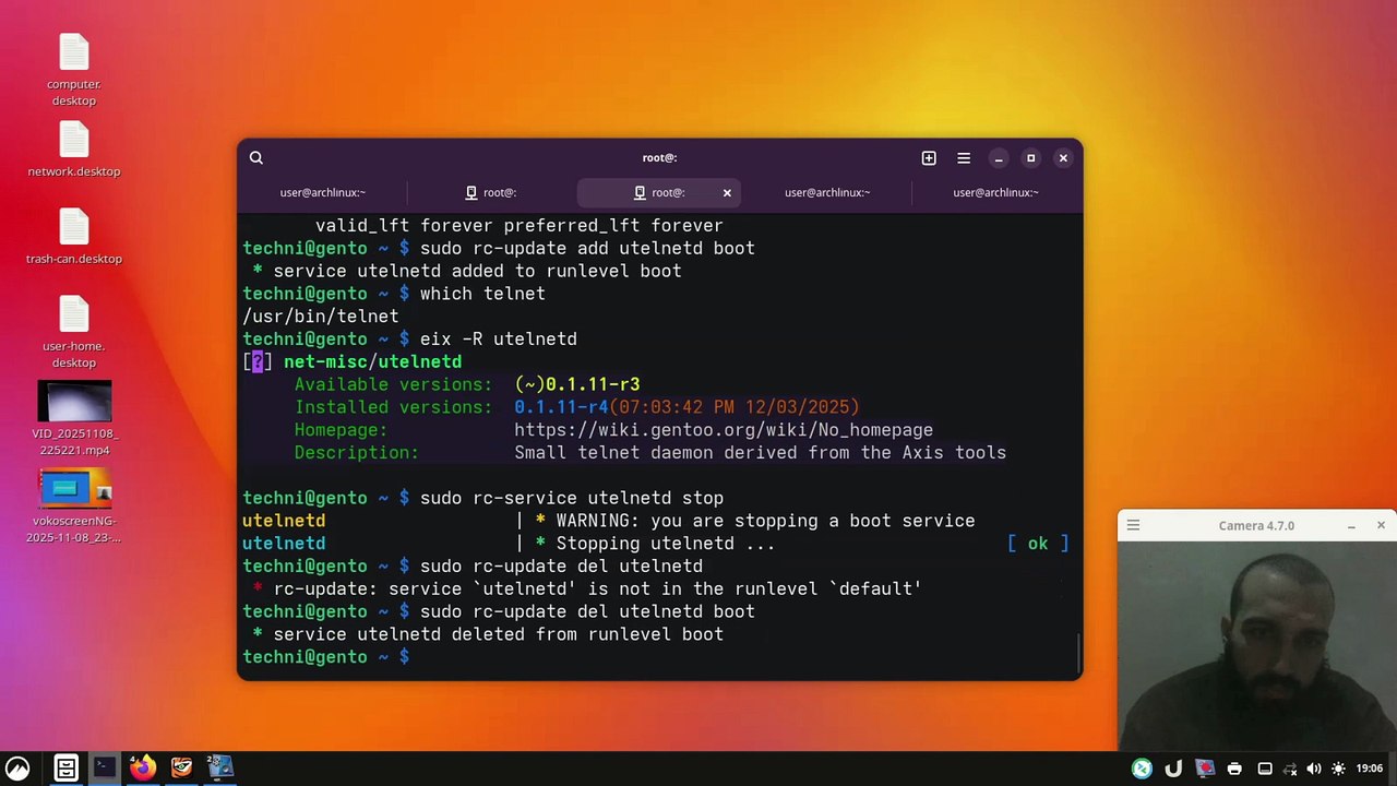 telnet client and server setup on gentoo