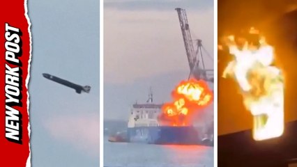 Eyewitness captures moment a Russian projectile blasts Ukrainian sea port