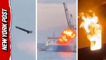 Eyewitness captures moment a Russian projectile blasts Ukrainian sea port