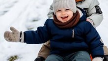 Kids cute sliding on snow #kids laughing