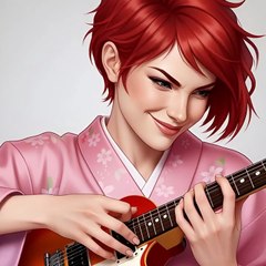 “Play the electric guitar“ This video was generated by the AI, Grok Imagine. #redhair #kimono #guitar