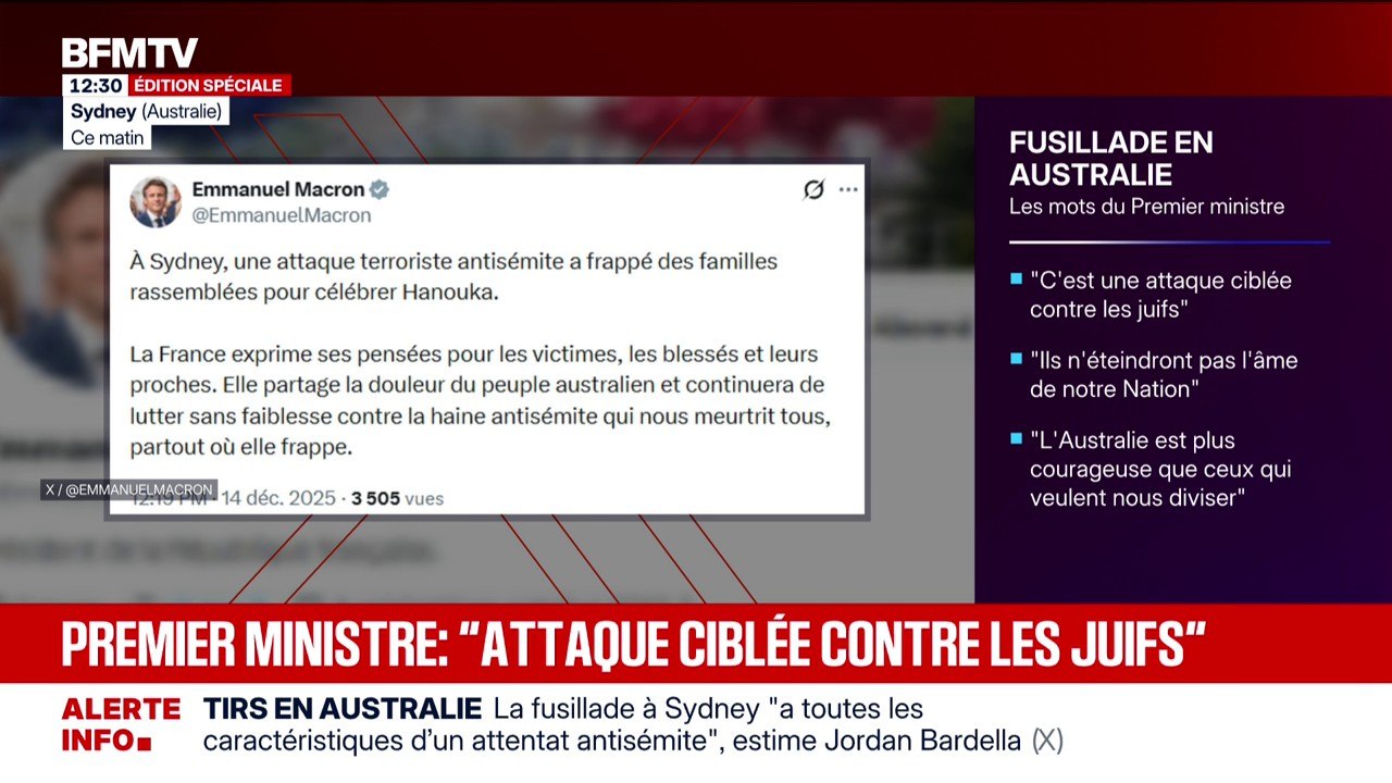 Fusillade à Sydney: Emmanuel Macron dénonce "une attaque terroriste antisémite"