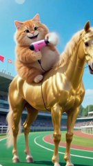 🐱🐴 Funny Cat Trains a Horse for Race | Cat Feeds Horse Healthy Food 😂