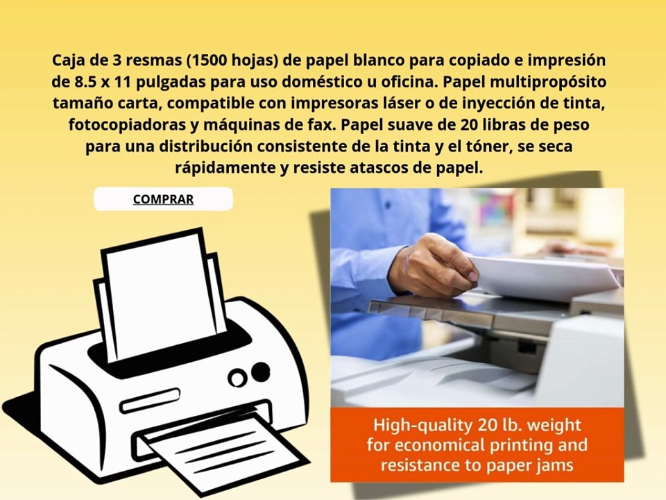 Papel para impresora multiusos, 20 libras, 8.5 x 11 pulgadas, 3 resmas (1500 hojas), blanco, luminosidad 92 GE