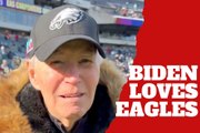 Former President Joe Biden makes a rare public appearance to support Eagles