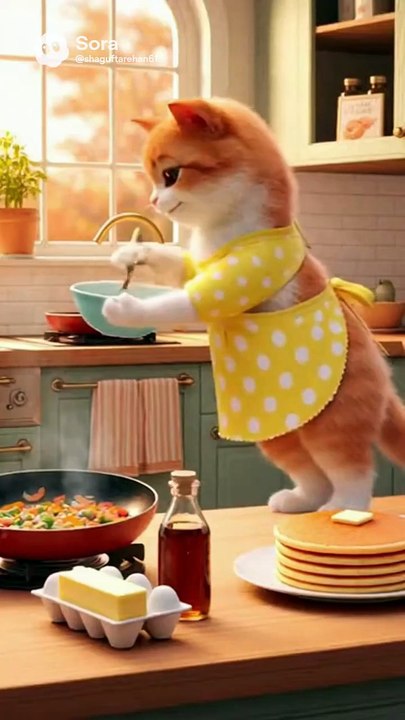Cat doing the dishes