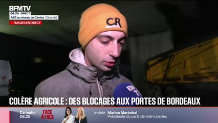 "Il faut que ça bouge, car tout va mal en ce moment": les agriculteurs mobilisés aux portes de Bordeaux