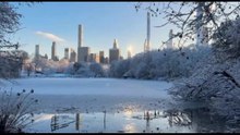 Il sole fa scintillare la neve, la magia di Central Park a New York