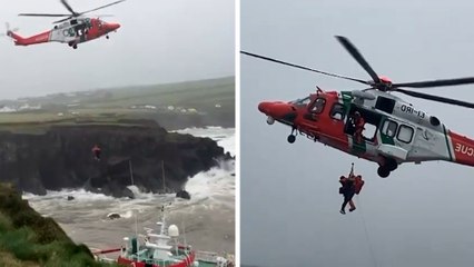 14 tripulantes gallegos de un barco pesquero son rescatados tras encallar en un acantilado en Irlanda