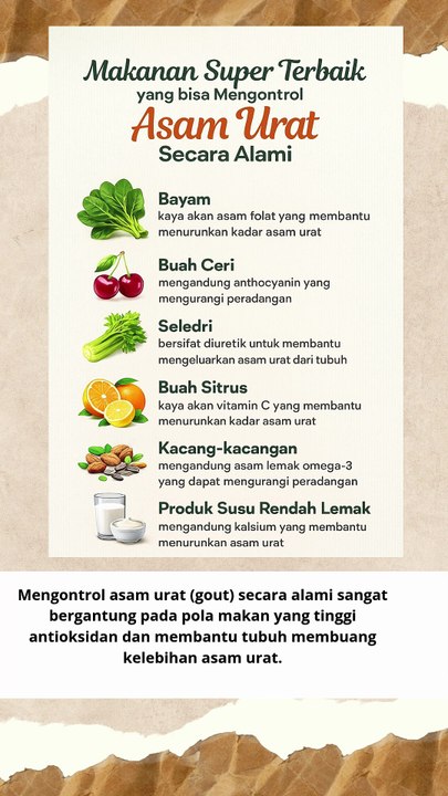 5 Makanan dan minuman  Super Terbaik yang bisa Mengontrol asam urat Secara Alami