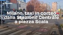 Milano, taxi in corteo dalla Stazione Centrale a piazza Scala