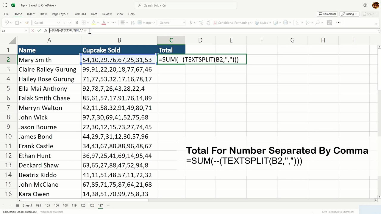 Sum comma separated values in Excel Without Using TEXTSPLIT() Function - Excel Tips and Tricks