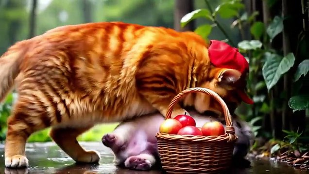 Cat Finds Abandoned French Bulldog Puppy Takes Him Home, Cares for Him & Makes Apple Pie #cat