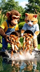 Chikki & Momo Release Fishes in the Pond | Cute Animal Cartoon Story