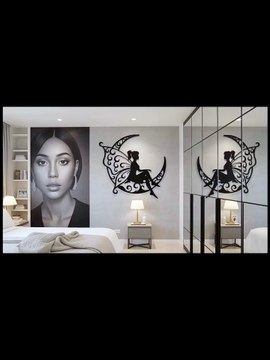 017 Fairy Moon Silhouette Wall Decor Art Laser Cut 3D Print Files