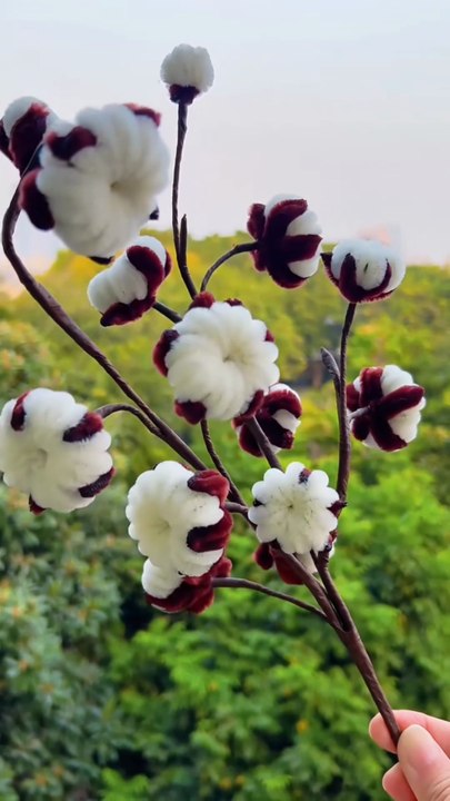 DIY Red and White Cotton Stems | Easy Farmhouse Decor Craft"