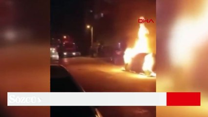 Bursa'da seyir halinde yanan otomobil alev topuna döndü