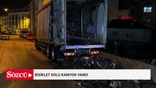 Bisiklet dolu kamyon yandı