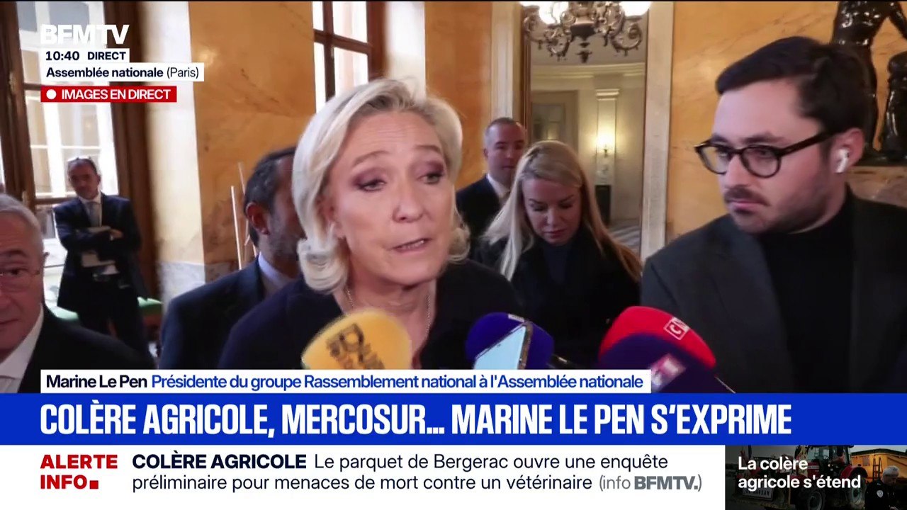 Crise agricole: Marine Le Pen appelle à "prendre en considération l'immense souffrance de nos agriculteurs"