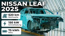 Produktion des 2026 Nissan Leaf mit 75-kWh-Akku, 2x 14,3"-Displays, 440 km in 30 Min.
