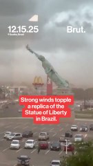 Strong winds knocked down a replica of the Statue of Liberty in Brazil.