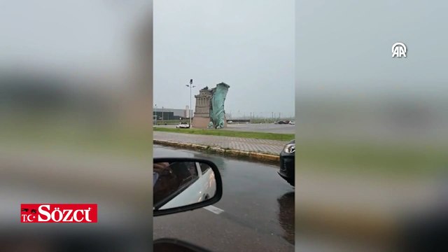 40 metrelik Özgürlük Heykeli, rüzgara dayanamadı