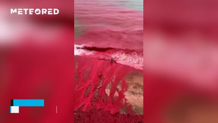Stunning natural phenomenon occurred at Red Beach on Hormuz Island (Iran), caused by rain