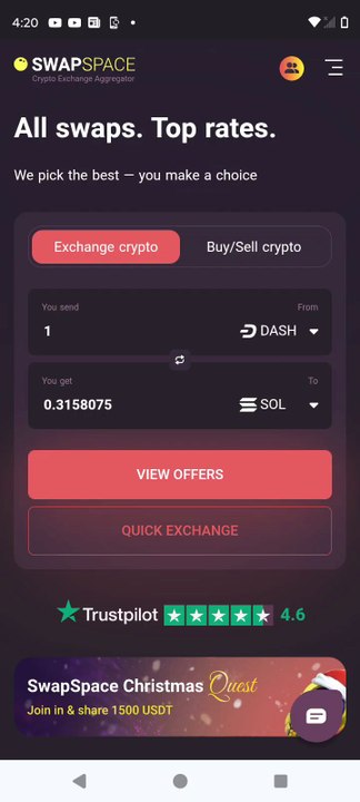 SwapSpace. Great exchange service!