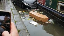 Hearse in the canal #narrowboat #british #canalboat #hearse #boat