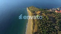 Aerial view of tranquil Black Sea at sunrise, Bulgaria.