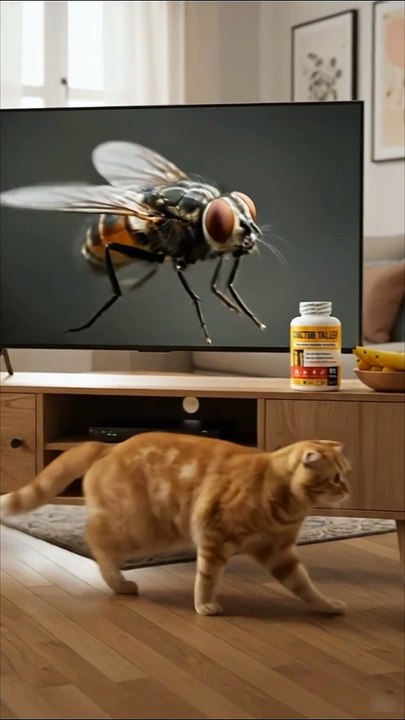 Orange Cat Gets Scared by a Giant Fly on TV 😱🐱