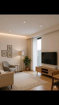 Cozy modern living room vibes 🌟✨ Minimalist elegance with soft neutrals, warm lighting, and a touch of green for that fresh feel. Perfect spot to unwind and binge-watch your fav shows! #InteriorDesign #HomeDecor #LivingRoomGoals #CozyVibes