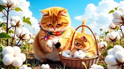 Mama Cat Harvests Cotton, Makes Yarn - Knits Cute Hats & Plays With Kitten